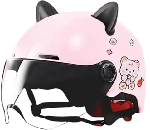 DOT Approved Kids Cat Ears Motorcycle Helmet, Child Toddler Open Face Bike Helmet for Youth Boys Girls, Moped Dirt-Bike Scooter Go-Kart Bicycle ATV Fashion Safety Cap Hat(Pink)