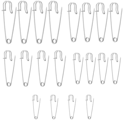 MYZWEL 20 Pcs Spille da Balia Grandi e Assortite, Spille per Vestiti in 5 Dimensioni (38mm, 50mm, 60mm, 70mm, 89mm), Spille di Sicurezza in Metallo per Cucito, Fai da Te e Artigianato