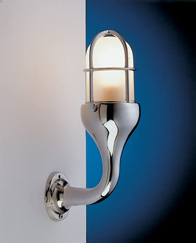Licht-Erlebnisse Verchromte Wandleuchte Schiffslampe aus Messing Glas edel Handarbeit maritime Lampe Badezimmer