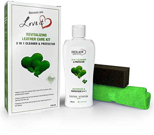 Excelsior Revitalizing 2 in 1 Leather Cleaner & Conditioner Care Kit Includes Polishing Cloth & Sponge