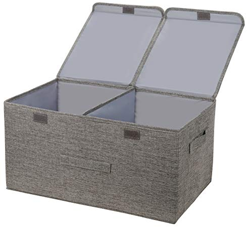LeeHui Store Large Cube Storage Boxes with Lids - Foldable Fabric Storage Box with Handles - 40L Organiser for Bathroom, Clothes, Toys, Books, Bedding or More (Grey)