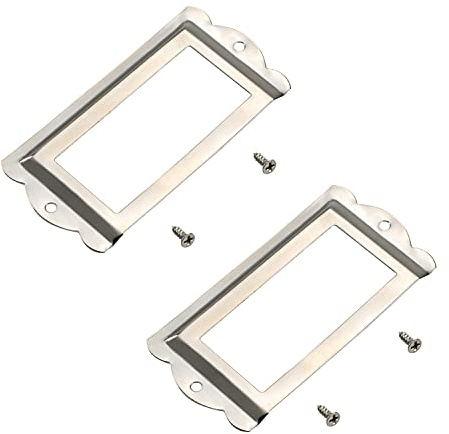 MroMax Metallram låda låda fodral skåp 85 mm x 42 mm kort etikett etikett hållare silver 20 st