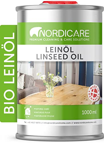 Nordicare Linseed Oil for Wood - 100% Pure & Natural Linseed Oil for Indoor Furniture - Food-Safe Underlining Original Structure - Made in Denmark (1L)