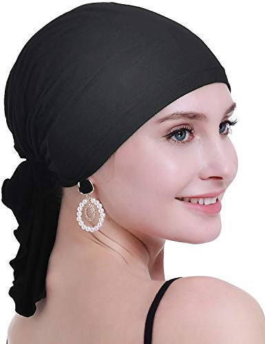 osvyo Copricapo in bambù per chemioterapia, da donna, per perdita di capelli, turbante da infilare, confezione sigillata, BAMBOO BLACK1, Taglia unica