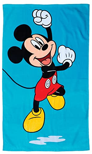 Disney Mickey Blue Serviette de Bain 70x120 cm | Velours et Bouclette 100% Coton | Oeko-TEX | Imprimé Enfant Garçon | Bleu Ciel