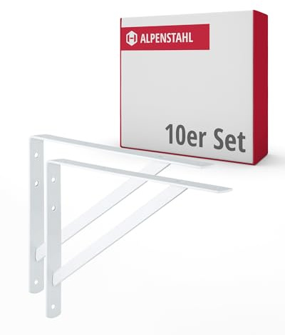 ALPENSTAHL Schwerlastwinkel [ATHENA] 10 Stück Regalwinkel I Tiefe 400 mm I Schwerlastkonsole Weiß I Wandhalterung Regal Tragkraft 300 kg I Winkel Metall massiv | Metallwinkel 90 grad
