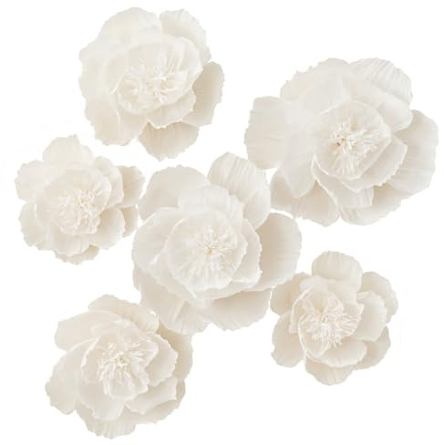 MEJOY Crepe Paper Flowers Decoration for Wall, Artificial Flowers for Wedding Decor,Flower Backdrop Decor,Baby Shower,Birthday Party,Photo Backdrop,Archway Decor, Nursery Wall Decor(White,Set/6)