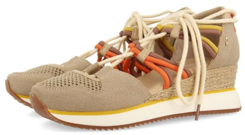 Sneakers Abiertos Beige Tipo Espadrille con CUÑA para Mujer IONA