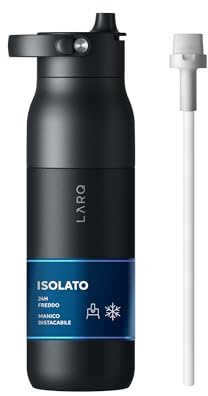 LARQ Swig Top H₂O Bottle 1 Liter /34oz – Insulated Stainless Steel Water Bottle with Integrated Straw – Wide-Mouth, Detachable Handle, BPA Free – Perfect for Gym, Sport, Football, Yoga and Travel