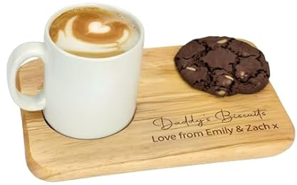 Personalised Tea and Biscuits Board, Engraved Wood Snack Board, Coffee and Cake Serving Tray, Gift for Mum, Dad, Grandad and Grandma for any occasion