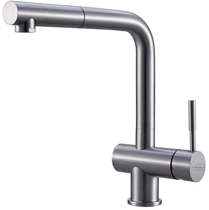 Edel & Bach hochwertiger Küchenarmatur, Präzisionsguss Wasserhahn aus SUS304 Edelstahl, 140° schwenkbare, ausziehbare Brause, gebürstete Oberfläche Edelstahl