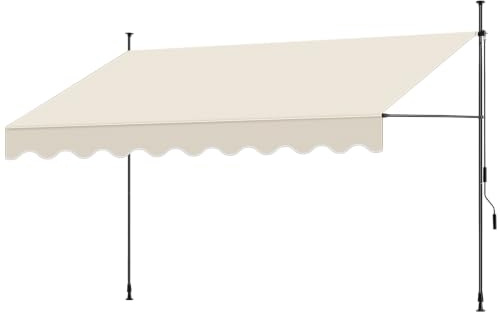 tectake® Store à Pince sans perçage 350x180 cm, résistant aux UV, Hydrofuge | Tiges télescopiques réglables, embouts antidérapants, manivelle ergonomique, acier époxy & aluminium, Brise vue, beige
