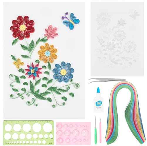 WEBEEDY Quilling Kit Flower Paper Quilling Kit for Adults Beginner DIY Craft Quilling Paper Filigree Painting Kit with Quilling Tools Handmade Home Room Wall Art Decor Creative Gift
