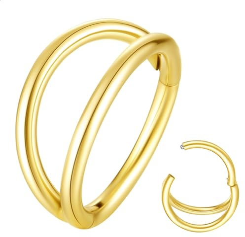 Popuhoops Anneau de nez double anneau 20 g en acier chirurgical 316L pour cartilage septum bijoux sans couture à charnière anneau segment conque daith tragus helix rook piercing lèvre, Pas de gemme