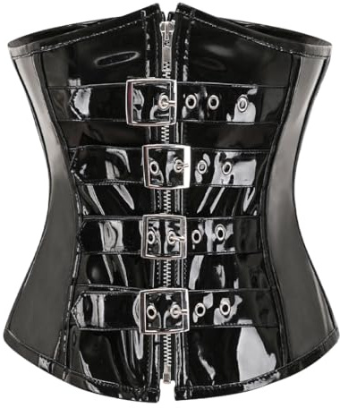 Kelvry Women's Sexy Black Basque PVC Lingerie Lace up Waist Cincher Underbust Corset Shaper Bustier Top