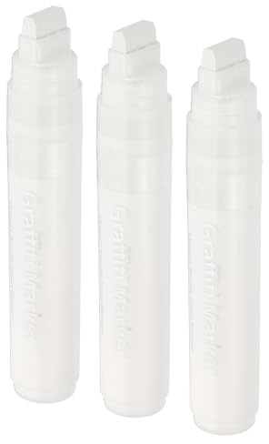PATIKIL Lot de 3 marqueurs de graffiti, 15 mm, blancs, marqueurs épais pour peinture acrylique, grands marqueurs permanents pour peinture sur roche, pierre, verre, bois, toile, affiche, panneau en
