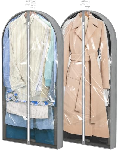 Kleidersack Anzug, 2 Stück, 60 x 10.5 x 150 cm, Transparent, Große Kapazität, Kleiderhüllen mit Reißverschluss, Aufbewahrung Kleidung, Anzugtasche Herren für Anzüge Kleider Mäntel Hemden Abendkleider