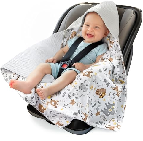 Medi Partners nid d'ange Bebe été Couverture enveloppante Bébé Siege Auto 85x85cm Couvertures Bebe nid d'ange Une Douce Oeko-Tex Moelleuse pour landaus (Cerf avec Gaufre Gris)