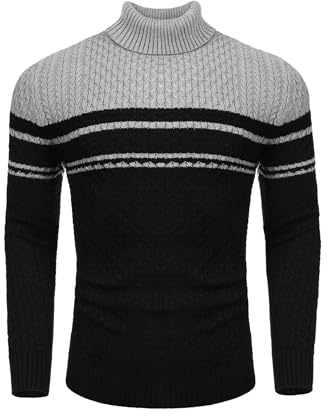 COOFANDY Jumpers for Mens Turtle Neck Jumper Roll Neck Stripe-b M