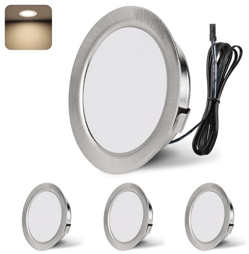 YindaLux LED Recessed Spotlights 12V 4000K Neutral White IP44 LED Spot Dimmable 3W Recessed Lights 55-58mm Hole Size Downlight for Caravans, Kitchens, Wardrobes, Aluminum, Brushed Nickel, Set of 4