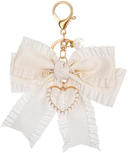Bow Purse Keychain Charm Bow Keychain Bag Charms for Women, Bow Keychain Pearl Wristlet Keychain Backpack Charm Keychain Cute Handbag Purse Charms Accessories Charms for Purses Key Chains Car Keys