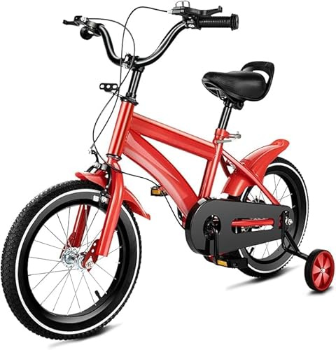 CLEADONG Bicicleta infantil de 14 pulgadas, altura ajustable, para niños y niñas, con ruedas estabilizadoras, para edades de 3 a 6 años, color rojo