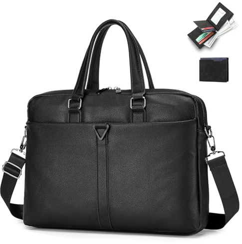 SPAHER Bolsa para Portátil 15,6 Pulgadas Impermeable Cuero PU con Cartera Maletín Ordenador Portátil Vintage Bolsa de Mensajero de Hombro Laptop Messenger Bag para Trabajo Escuela