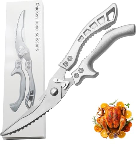Omnikryp Ciseaux de Cuisine, Acier Inoxydable Verrouillage Ciseaux à Volaille avec Ressort Tone, pour Poulet, Poisson, Viande, Légumes, Herbes, Os, Noix