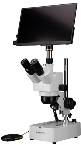 BRESSER Estereomicroscopio ICD Advance Zoom 10x-160x con Cámara Microscopio MikroCam Mini Full HD HDMI y Pantalla Mini HDMI Full HD (13,3)