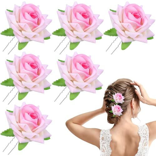 Healvian 6 Pezzi Forcine per Chioma a Forma di Rosa Vintage Forcella a U in Plastica Rosa Accessori Chioma Eleganti per Matrimoni Feste e Cerimonie Adatte Medi e Lunghi