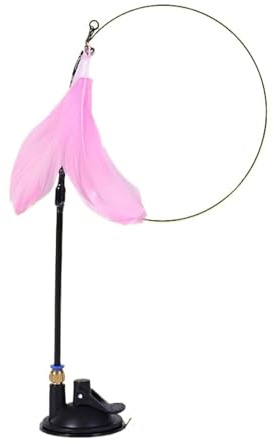 HLGDSWO Teaser for gatti a forte ventosa con campana su asta lunga, giocattolo staccabile for gatti(Pink suction cup)