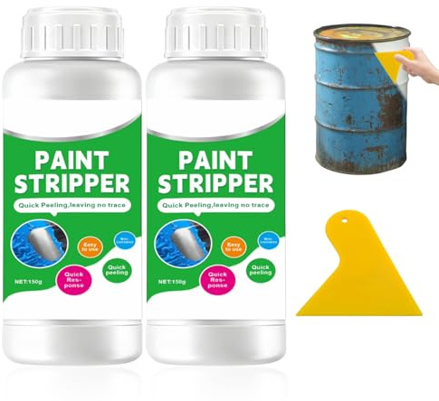 2 Flaschen Abbeizer für Holz mit Schaber, Abbeizer für Lack Metall, Lackentferner Autolackentferner, Paint Stripper, Geeignet Metall, Holz und SteinoberfläChen (150ml)