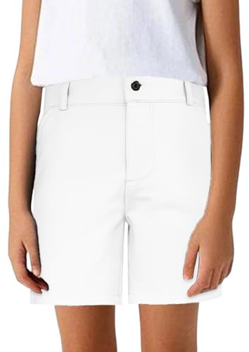 Pantalones Cortos de Verano para niño, de Talla Mediana, en Color Liso, clásicos, versátiles, Informales y Formales, para el Rendimiento Escolar, de Longitud Media de Cinco (White, 9-10 Years)