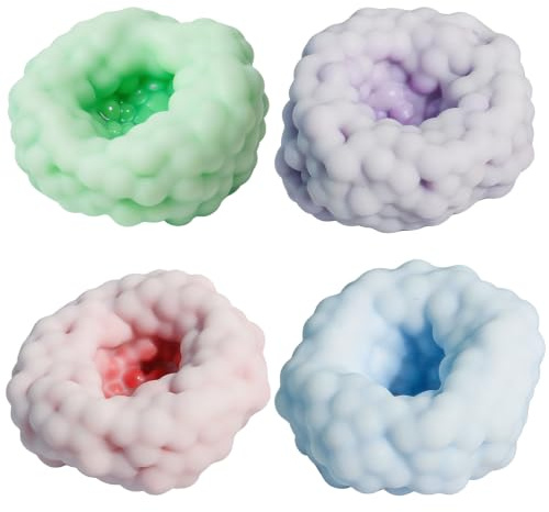 4 Pack Stress Balls, Squishy Bead Filled Squeeze Squishies, Soft Flexible Squishys Fidget Toys, Portable Hand Relief Sensory Balls for Office, Home and Daily Anxiety Relief, Red Cyan Purple Blue