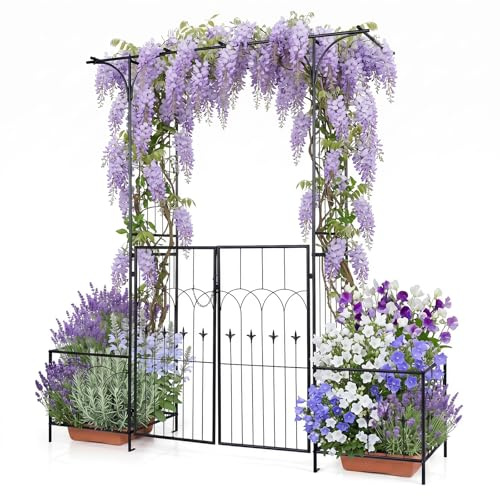 GYMAX Arche de Jardin en Métal avec 2 Jardinières, 200 x 51,5 x 206 cm