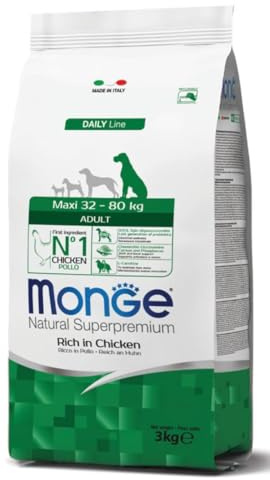 Monge Natural Superpremium Adult Rich IN Chicken, Comida para Perros de Todas Las Razas (Comida Seca para Perros Entre 32 y 80 kg, con Pollo, Muy Rica en Fibra y vitaminas, 12 kg)