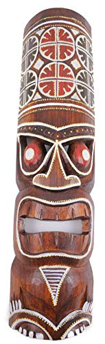 Artisanal Máscara Tiki de Madera de 50 cm de Altura, diseño Colorido. Decoración Tiki.