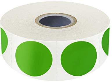 1500 Autocollants Couleurs Verts ronds d'Inventaire à pois avec ligne de perforation en rouleau (chacun mesure 2.5cm de diamètre)