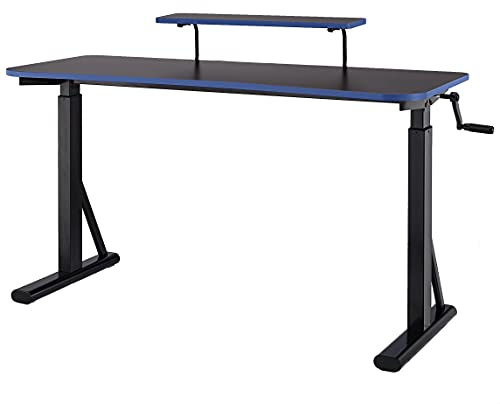 Amazon Basics Rechteckig Höhenverstellbarer Gaming Computertisch Schreibtisch mit erhöhter Monitorablage, 140 x 63.5 x 109-126 cm, Blau