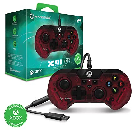 Hyperkin X91 Ice Wired Controller for Xbox Series X | S/Xbox One/Windows 10/11 - Officially Licensed By Xbox (Ruby Red)