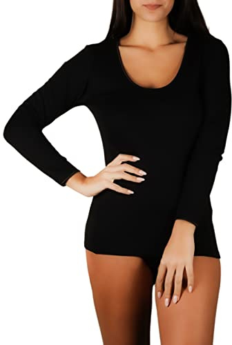 Clessidra Pacco da 3 Maglie Intime Donna a Manica Lunga in Caldo Cotone Felpato Made in Italy, Maglietta Intima Donna, Cotone, T-Shirt Donna, Maglia Manica Lunga, Canottiera PT2310 (3, Nero)