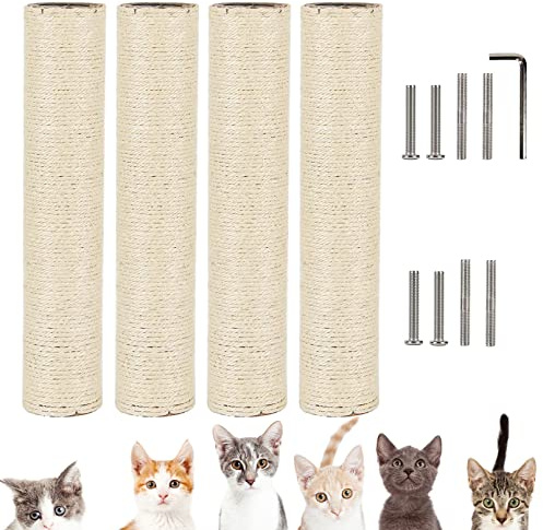 VCEPJH Cat Scratching Post Replacement for Indoor Cats 4Pcs 15.7in Cat Scratch Post Refill Pole Parts Sisal Rope Cat Furniture Protector with M8 Screws for Cat Tree Tower (White)