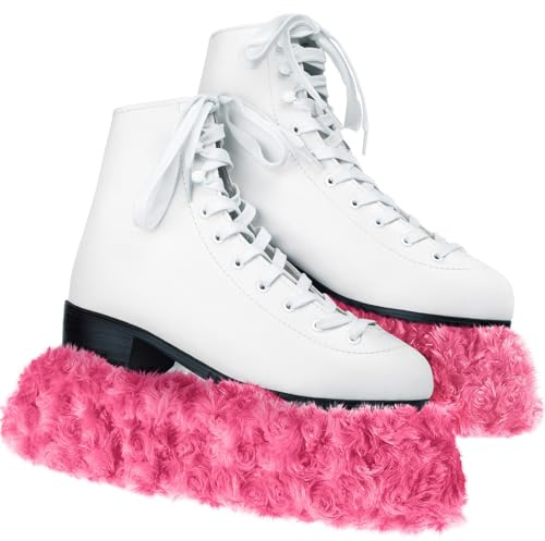 Gemscream Ice Skate Guard Fuzzy Ice Skate Blade Covers Hockey Skate Soakers Figure Skate Guards for Girls Boys Youth Women Men Adult(Pink, M Size)