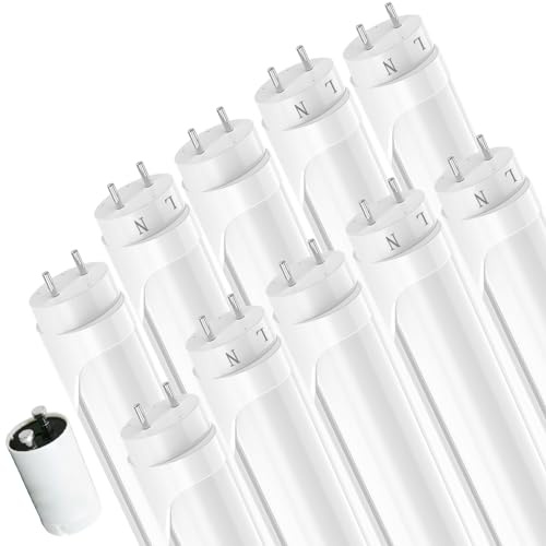 JESLED tubo LED T8 G13 120cm 18W (2970 lumen, 165lm/W) - luce bianco freddo 6000K senza sfarfallio, per garage/officina/cucina/uffici. Lampada fluorescente con starter, confezione da 10 pezzi.