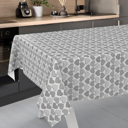 ANRO Oilcloth Tablecloth, Washable, Oilcloth, Garden Tablecloth, Outdoor, Indoor, 180 x 140 cm, Cut Edge, Heart, Grey