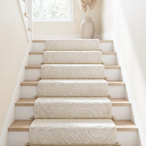 Well Woven Custom Size Hallway Stair Runner - Choose Your Length - 27 Inches Wide x 14 Feet Long Runner (27 x 14' Runner) Rug - Ivory Relajo Soft Touch, Modern Geometric - Hi-Lo Pile