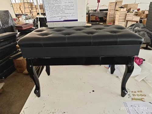 Jargrovs Doppelte Klavierhocker,Robuste Piano Bench aus massivem Holz mit gebogenen Beinen,Duett Pianobank aus Verdickte PU Leder,klavierbank höhenverstellbar mit Ablagefach,klavierbank schwarz