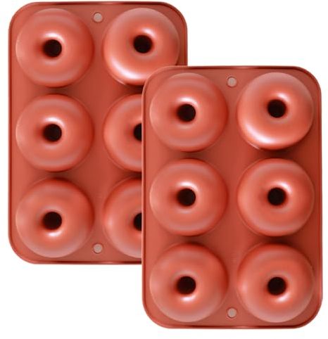 YXHZVON 2 Pezzi Stampo per Ciambelle, Stampi in Silicone Antiaderenti, Stampo per Donuts a 6 Cavità, Stampi Donuts Grandi, Adatto Per Torte, Muffin, Biscotti, Bagel (Rosso)