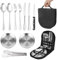 Camping Geschirr Set für 1-2 Personen, 10 Stück Edelstahl Camping Besteckset Reisebesteck Tragbarer Campinggeschirr für Outdoor Picknick Reisen mit Edelstahl Gabeln Messer Löffel und Bestecktasche