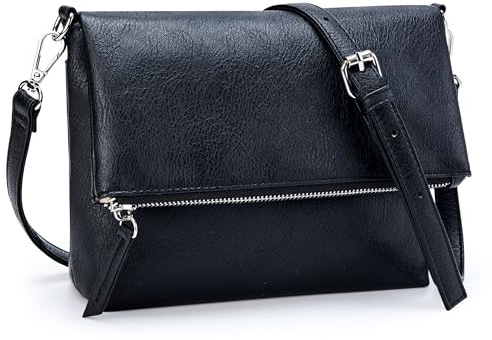KALIDI Kleine Damen Umhängetaschen Veganes PU Leder Handtasche Crossbody Schultertasche Diebstahlschutz Mehrfach Taschen mit Verstellbar Abnehmbar Schultergurt Schwarz